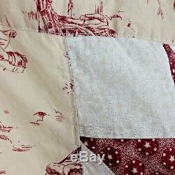 Vintage Quilt Handmade Hand Sewn Stitched Star Pioneer Red Cream 103 x 87 King