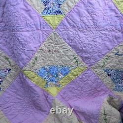 Vintage Quilt Handmade Pink Geometric Shapes with Family Names Approx 76x66 READ