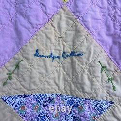 Vintage Quilt Handmade Pink Geometric Shapes with Family Names Approx 76x66 READ