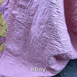 Vintage Quilt Handmade Pink Geometric Shapes with Family Names Approx 76x66 READ