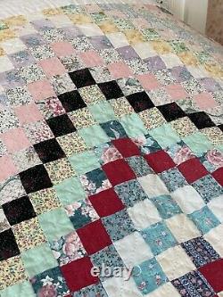 Vintage Quilt Handmade Postage Stamp Diamond Multicolor Soft! 76x88 EUC Quilted