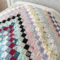 Vintage Quilt Handmade Postage Stamp Diamond Multicolor Soft! 76x88 EUC Quilted