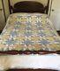 Vintage Quilt Handmade Yellow & Blue 4 Point Star Pattern Double Or Full Size