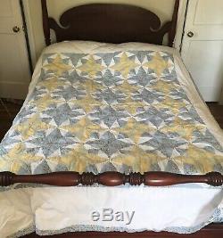 Vintage Quilt Handmade Yellow & Blue 4 Point Star Pattern Double or Full Size