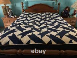 Vintage Quilt Indigo Blue Ribbon 1940s Hand Quilted