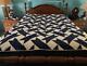 Vintage Quilt Indigo Blue Ribbon 1940s Hand Quilted