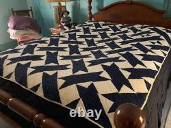 Vintage Quilt Indigo Blue Ribbon 1940s Hand Quilted