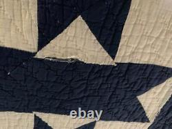 Vintage Quilt Indigo Blue Ribbon 1940s Hand Quilted