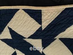 Vintage Quilt Indigo Blue Ribbon 1940s Hand Quilted