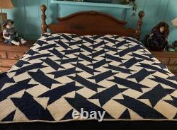 Vintage Quilt Indigo Blue Ribbon 1940s Hand Quilted