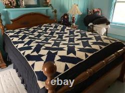 Vintage Quilt Indigo Blue Ribbon 1940s Hand Quilted