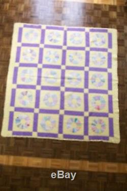 Vintage Quilt Kansas Origin Totally Hand Made 74x 80 Good Used Condition