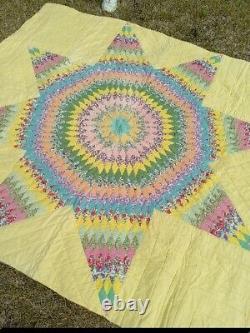 Vintage Quilt Lone Star Handmade 83 X 74 Hand Made Yellow
