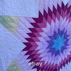 Vintage Quilt Lone Star Rainbow Hand Quilted 82 X 74 Purple Pink Green Border