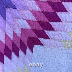 Vintage Quilt Lone Star Rainbow Hand Quilted 82 X 74 Purple Pink Green Border