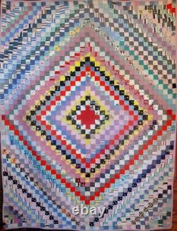 Vintage Quilt Multi-colored Antique Trip Around The World All By Hand