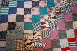 Vintage Quilt Multi-colored Antique Trip Around The World All By Hand