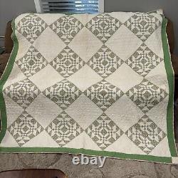 Vintage Quilt Patchwork Gables Block Pattern 78x76 Hand Made Cotton