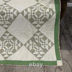 Vintage Quilt Patchwork Gables Block Pattern 78x76 Hand Made Cotton