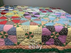 Vintage Quilt Pin Wheel 72x84 Hand Quilted Great Fabric Cutter Display Repurpose