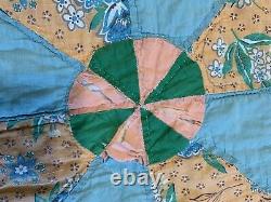 Vintage Quilt Pin Wheel 72x84 Hand Quilted Great Fabric Cutter Display Repurpose
