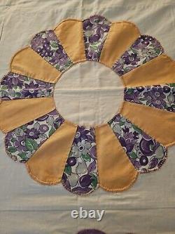 Vintage Quilt Pinwheel Dresden Plate Hand Sewn 72×84 Queen TOP ONLY