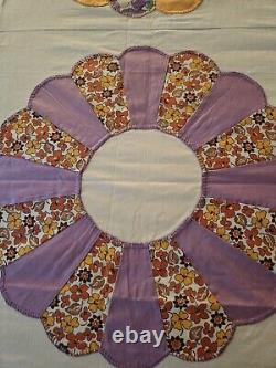 Vintage Quilt Pinwheel Dresden Plate Hand Sewn 72×84 Queen TOP ONLY