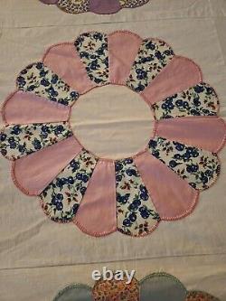 Vintage Quilt Pinwheel Dresden Plate Hand Sewn 72×84 Queen TOP ONLY