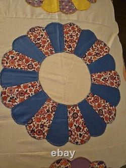 Vintage Quilt Pinwheel Dresden Plate Hand Sewn 72×84 Queen TOP ONLY