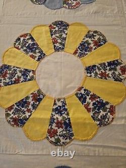 Vintage Quilt Pinwheel Dresden Plate Hand Sewn 72×84 Queen TOP ONLY