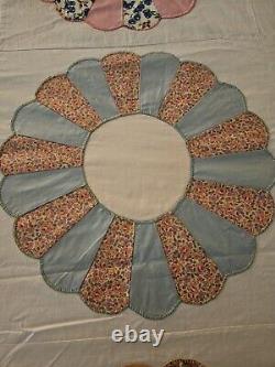 Vintage Quilt Pinwheel Dresden Plate Hand Sewn 72×84 Queen TOP ONLY