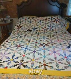 Vintage Quilt Pinwheel Hand Sewn Multi Color Large 40's Beautiful Condition