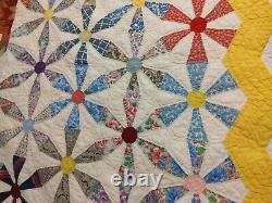 Vintage Quilt Pinwheel Hand Sewn Multi Color Large 40's Beautiful Condition