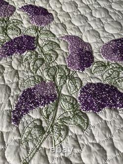 Vintage Quilt Purple Lilac Embroidery Lee Wards 83x96 Prairie Points