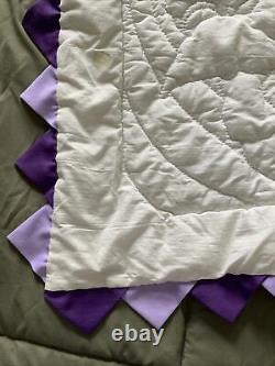 Vintage Quilt Purple Lilac Embroidery Lee Wards 83x96 Prairie Points