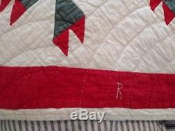 Vintage Quilt Red Green Brown Tree Hand Made Quilt 60 x 75
