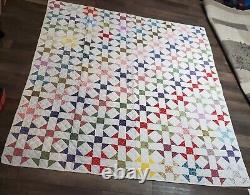 Vintage Quilt Red Purple Green Blue White Hand Stitched Approx 76 x 72