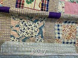 Vintage Quilt Repaired Hand Quilted Blue Paisley Back Cutter 66x77