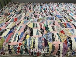 Vintage Quilt Scrappy 62x76 Hand Quilted Great Old Fabric