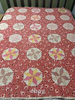 Vintage Quilt Star 58x68 Hand Quilted Red