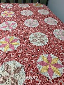 Vintage Quilt Star 58x68 Hand Quilted Red
