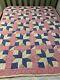 Vintage Quilt Star 60x69 Hand Quilted Pink Navy White