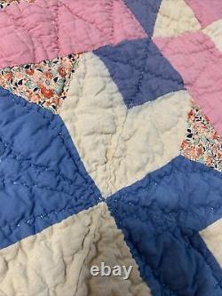 Vintage Quilt Star 60x69 Hand Quilted Pink Navy White