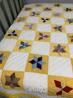 Vintage Quilt Star 65x79 Yellow Hand Quilted