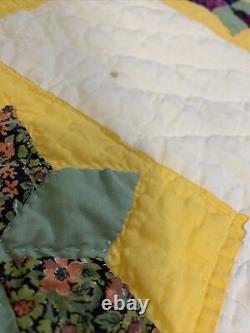 Vintage Quilt Star 65x79 Yellow Hand Quilted