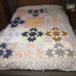 Vintage Quilt Top 1930s 40s Quilt top home made 6' x 6' 10 shown on queen bed