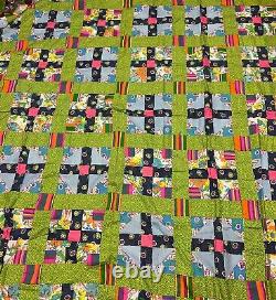 Vintage Quilt Top, 1960's 100% Hand Sewn 78 x 91, Psychedelic, Queen Plus