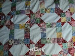 Vintage Quilt Top Hand Sewn from 1930's Fabric 82x94