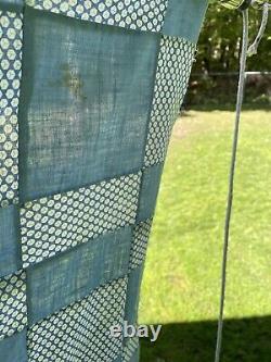 Vintage Quilt Top Shades Of Blue Blocks 88x70 Hand Sewn Some Stains