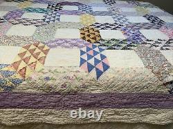 Vintage Quilt Triangles 73x84 Hand Quilted Great Old Fabric Display